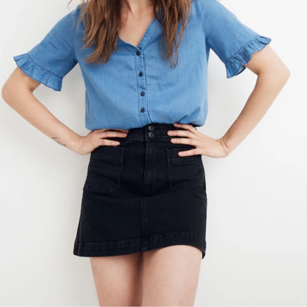 Madewell Black Denim A-Line Mini Skirt with Pockets Black Mini Skirt